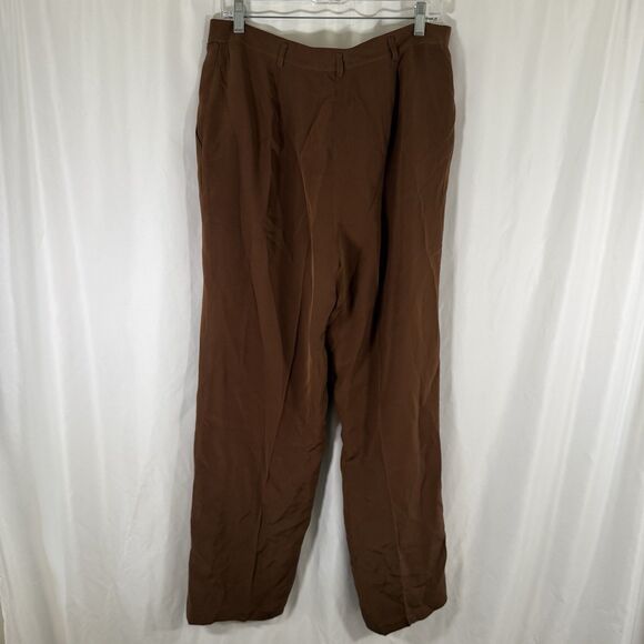 Jones New York Silk Pants Women's 14 Brown Lined Flat Front High Rise - Picture 8 of 10